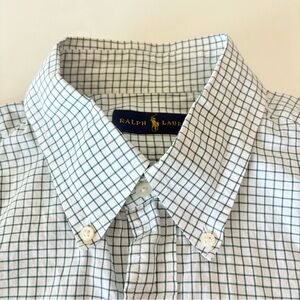 Ralph Lauren Men’s Button Down Casaul Shirt White Green Plaid Size 16 40-41